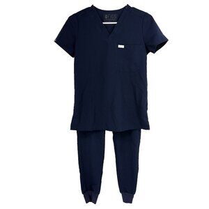 Figs Women XXSP Scrub Set Catarina Top Zamora Pant Navy Blue Drawstring Nurse